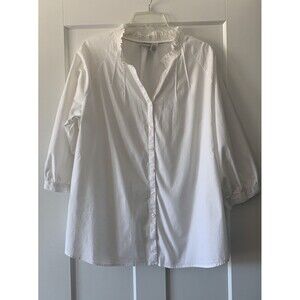 Chico’s Sz 3 Causal Button Down Shirt Blouse Women's V Neck Ruffle Collar White